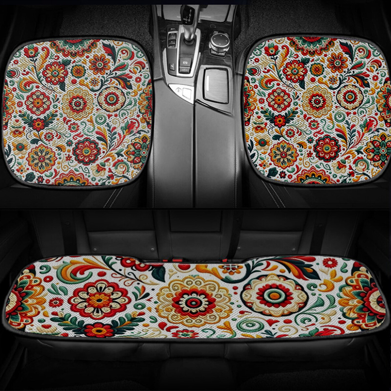 Cross-Border Foreign Trade Summer Universal Car Seat Cushion Set Made of Ice Silk, Three-Piece Set, Minimum Order of One Piece, Custom-Made with Your Own Design, Cooling Seat Cushion