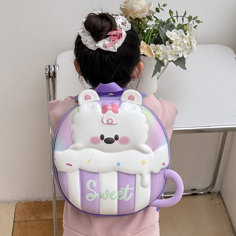 Jardín de infantes bebé mochila de cáscara de huevo dibujos animados lindos tazas de té de leche mochila para niños y niñas nueva mochila infantil transfronteriza