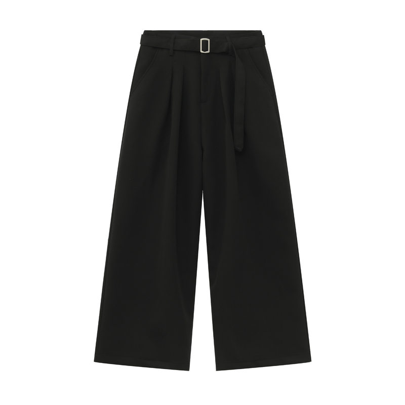 Quần tây nam dáng chữ A xếp ly đôi, cắt may 3D, vải rủ màu trơn, quần dài casual — màu xám, màu đen