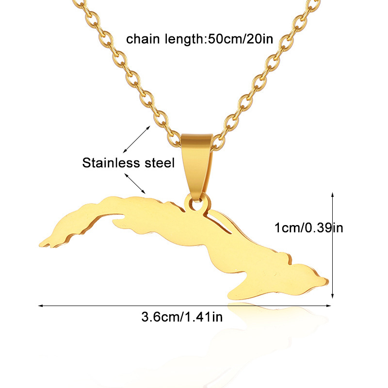 Vintage Öltropfen Kubanische Republik Karte Anhänger Halskette Mode Edelstahl Damen Schlüsselbein Kette_voghion.com