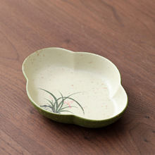 焦糖青橘洒金手绘鱼戏壶承茶壶底托干泡盘功夫茶具陶瓷四叶小盘