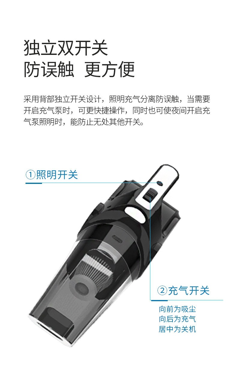 All-In-One Car Vacuum Cleaner and Air Pump Combo, Car Tire Inflator, Home Wireless Charging, Four-In-One