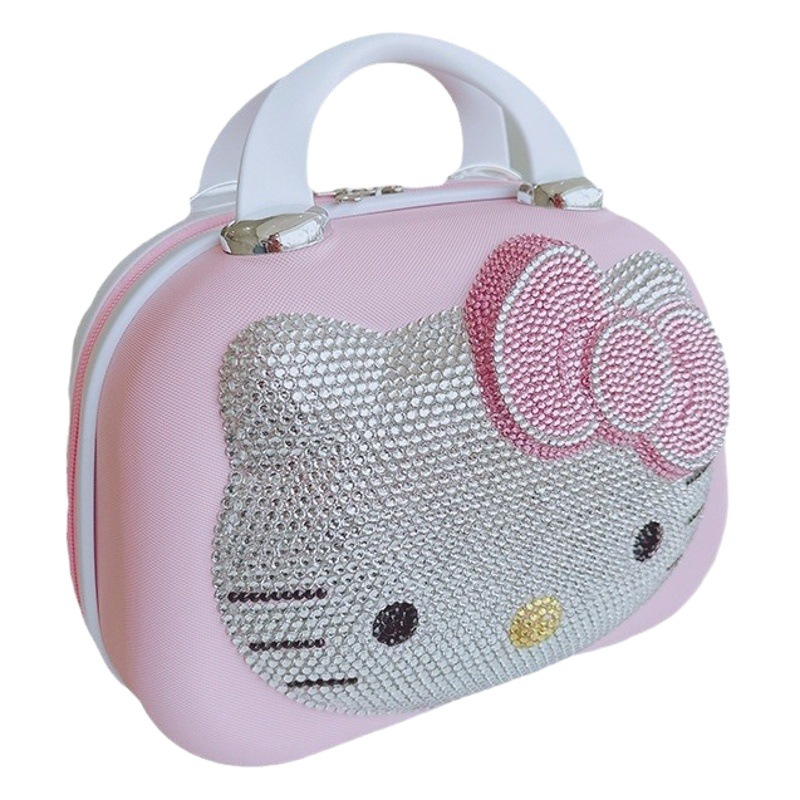 Children's Cat-Themed Suitcase 16inch Set of Travel Suitcases Pink Rhinestone-Embellished Trolley Case Student Carry-On Suitcase Exclusively for Cross-Border Sales
