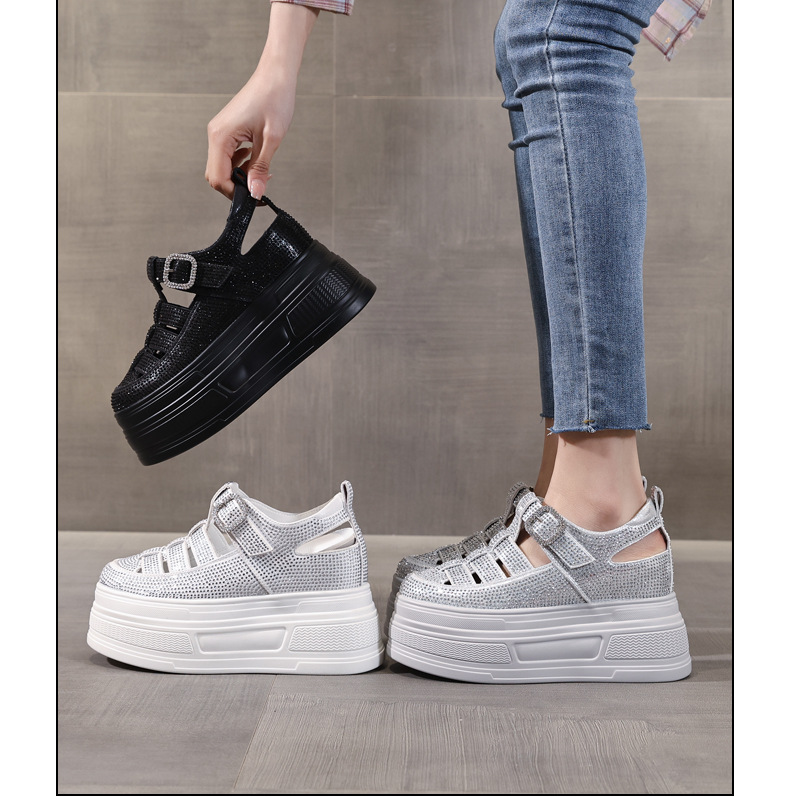 Sandal quai ngang đính đá đế dày HC5520 cho nữ mùa hè 2025 — Màu đen, Màu trắng, Màu bạc chi tiết 16