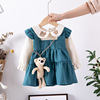 Spring colored cotton small princess costume, dress with sleeves, girl's skirt, Korean style, children's clothing