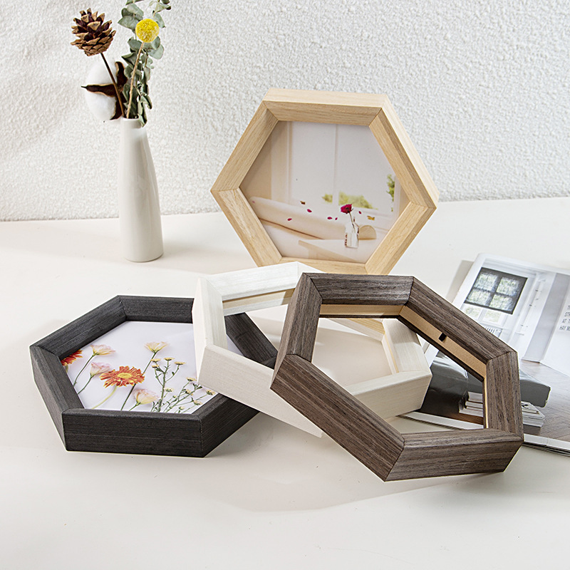 Solid wood simple hexagonal photo frame polygon corporate culture Photo Wall honeycomb picture frame wall hanging decorative painting