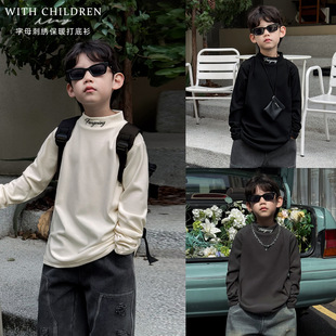 [Winter Special Big Sale] Naughty Rabbit Children's Winter Korean Style Letter Embroidered T-Shirt Solid Color Boys' Bottoming Shirt Trendy