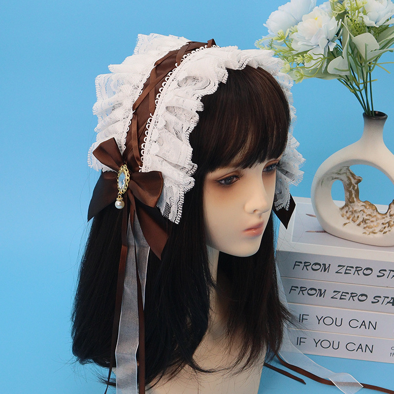 Lolita al por mayor encaje correa de cabello conjunto de clipes de cabello brazalete decoración de Halloween carnaval navidad conjunto de adornos de cabello