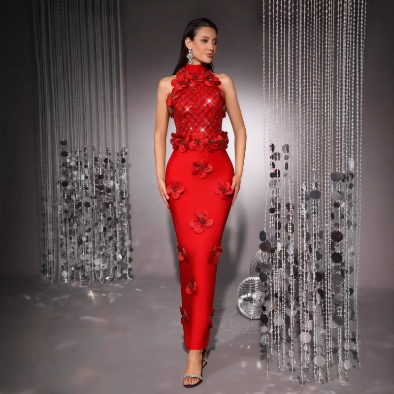 European and American New Style Evening Dress, Fashionable Sequined Floral High-End Luxury Sleeveless Long Bandage Dress, Annual Party Evening Gown European and American New Style Evening Dress, Fashionable Sequined Floral High-End Luxury Sleeveless Long Bandage Dress, Annual Party Evening Gown