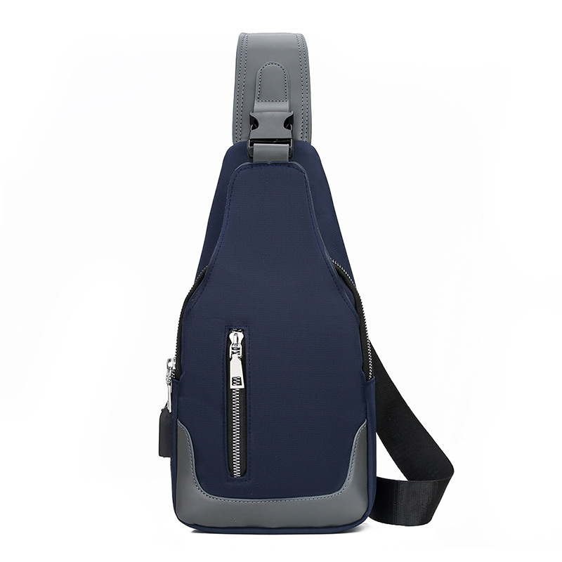 Comercio exterior nuevo bolso de pecho casual de color en contraste para hombres bolso de mensajero recargable USB de tela Oxford resistente al desgaste bolso de hombro al por mayor