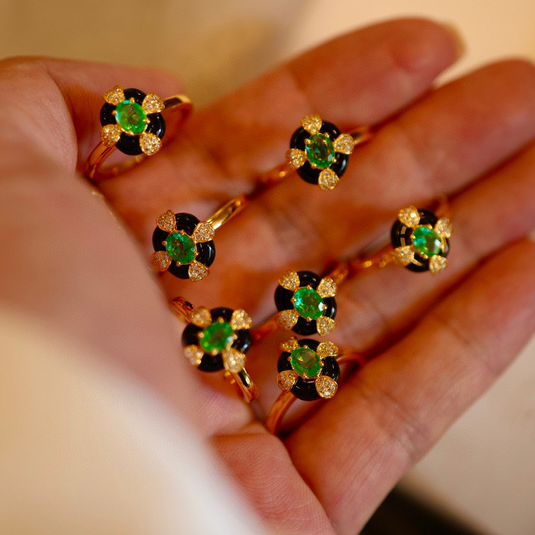 Retro Oval Copper Plating Inlay Artificial Gemstones Rings 1 Piece