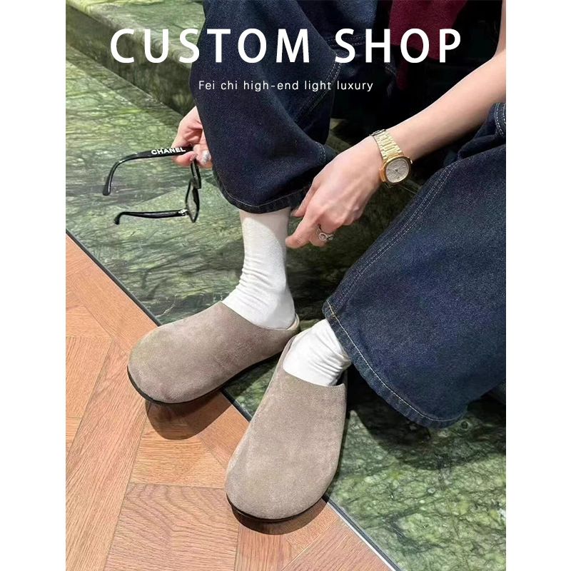 Натуральные кожаные туфли Birkenstock для женщин, тапочки Birkenstock на толстой подошве с плюшевой подкладкой, высококачественные закрытые полутапочки для женщин, осень и зима.