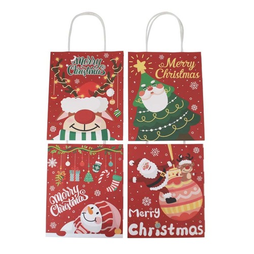 New Christmas gift handbag Kraft paper red square bottom handbag Christmas gift paper bag handbag