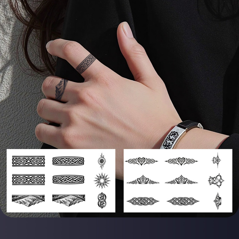 Finger Ring Heart Herbal Tattoo Sticker for Women, Waterproof, Long-Lasting, High-End Juice Sticker, Fresh Style, Non-Reflective