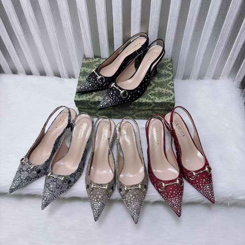 European and American Fashion High Heels 202 Spring 5 New Double g Cloth Pointed Toe High Heel Sandals Rhinestone Letters Casual Elegant Cross European and American Fashion High Heels 202 Spring 5 New Double g Cloth Pointed Toe High Heel Sandals Rhinestone Letters Casual Elegant Cross