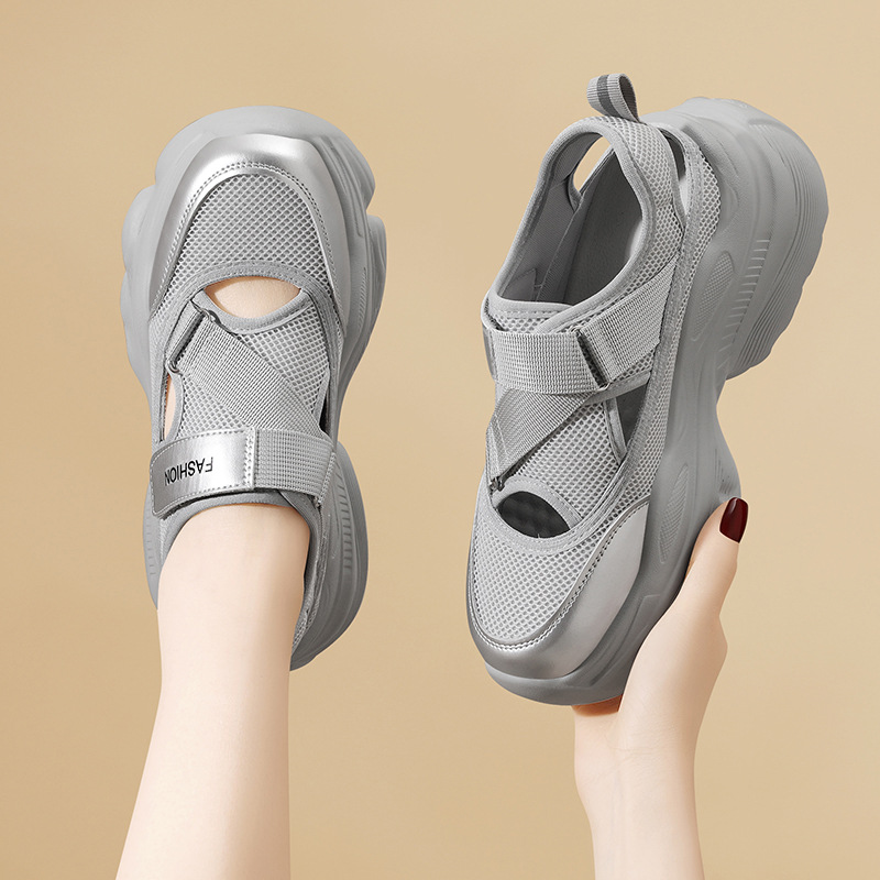 Giày sneaker chunky đế dày thoáng khí mùa hè, dây Velcro tiện lợi — 2006 màu đen, 2006 màu bạc