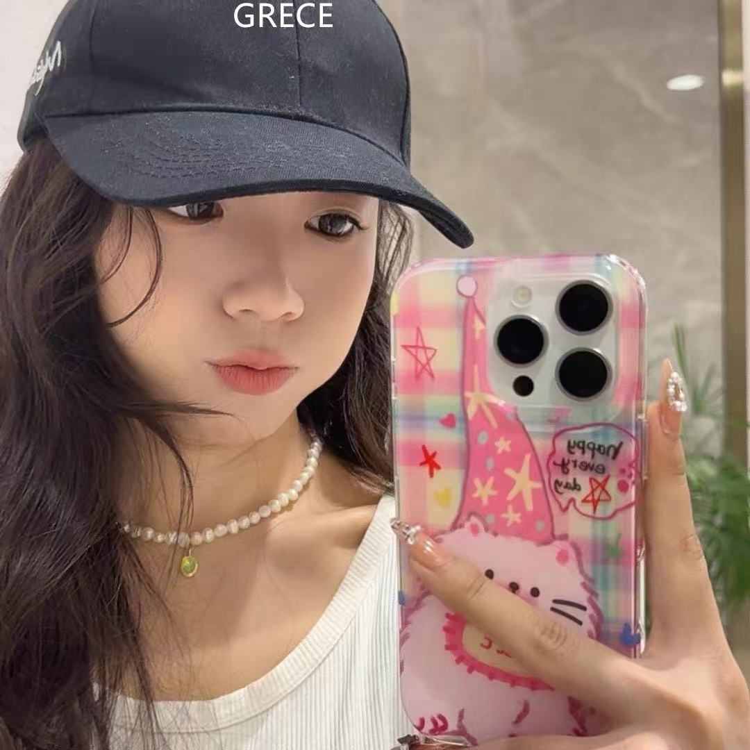 Lindo gato a cuadros en polvo de graffiti para iphone16ProMax Apple 15 funda para teléfono 14 pulsera 13 mujer 16