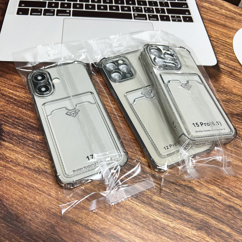 Apple 15Promax カード 16Plus カードホルダー透明ブラック 12 落下防止 iPhone17 携帯電話 11 保護カバーに適しています。|undefined