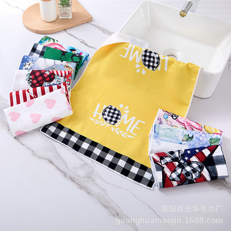 超细纤维菠萝格茶巾跨境亚马逊吸水加厚加大数码印花家用毛巾批发