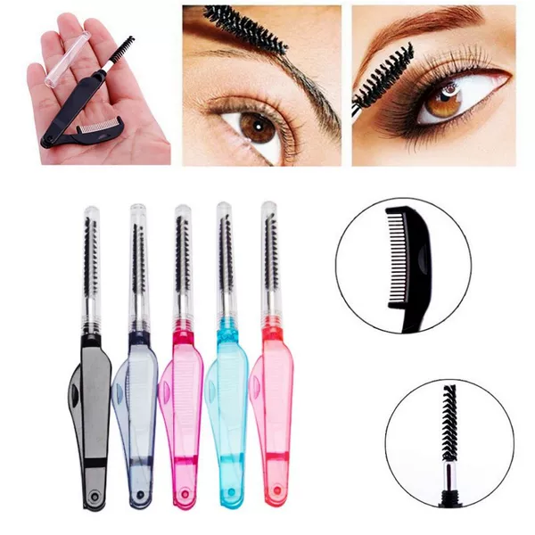 Double Folding Eyebrow Comb with Lid Eyelash Brush/Eyebrow Brush Portable Spiral Roll Brush Dual-use Brush Makeup Tool