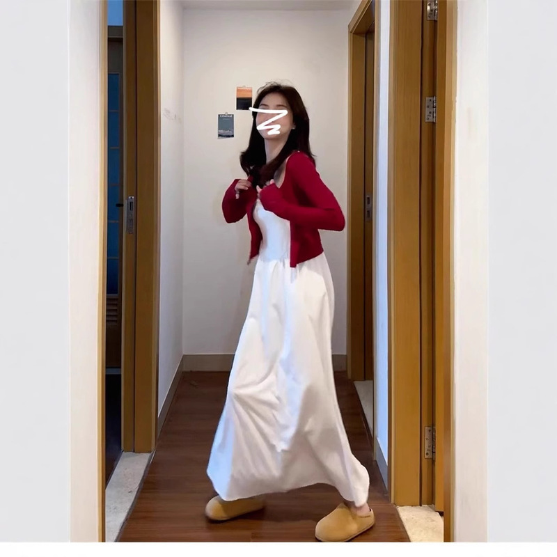 甜美穿搭显瘦收腰吊带连衣裙度假风温柔绝美白色高级感气质长裙子|undefined