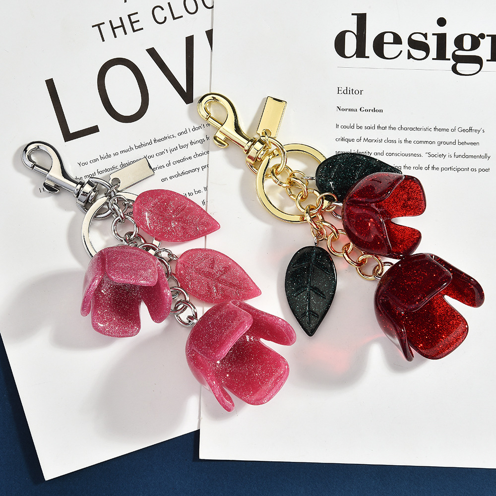 Estilo explosivo transfronterizo llavero de flor de rosa bolso de flor de cristal colgante de bolso de flor de borla femenina joyería al por mayor