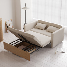 北欧实木布艺沙发床两用客厅小户型单人双人伸缩抽拉式1.5m储物床