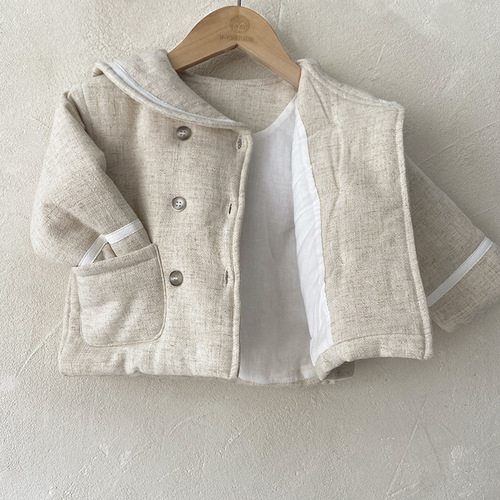 Baby spring cotton-padded jackets for boys and girls, double-breasted large lapel quilted jackets, baby cotton-padded jackets, baby cotton-padded jackets for winter