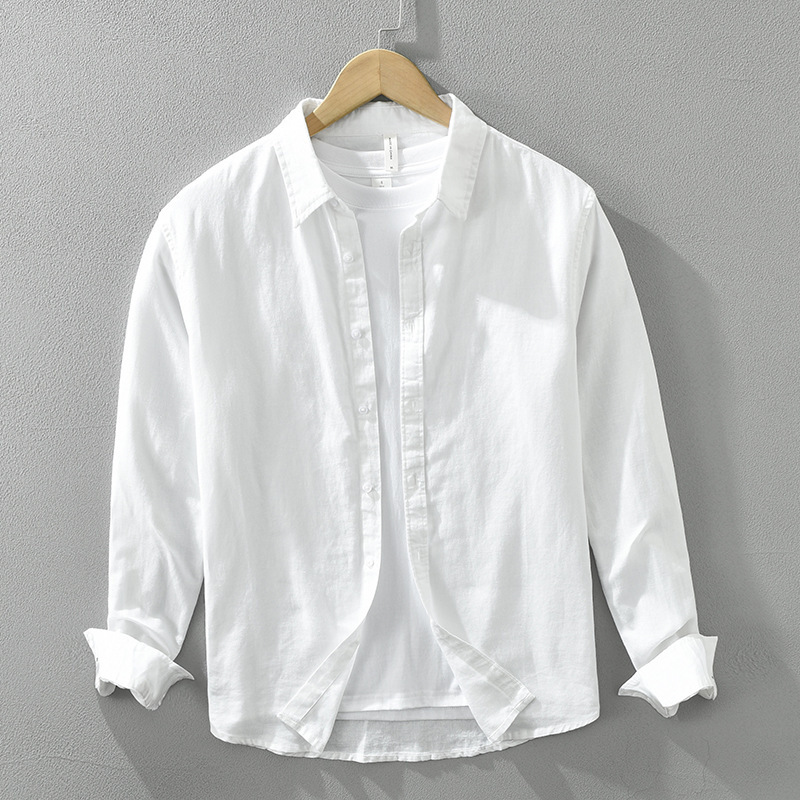 001 basic men's cotton and linen long sleeve shirt literary loose breathable Square Collar Linen shirt men's a generation of hair