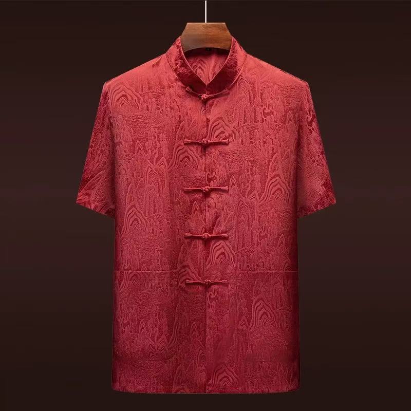 High-End Mulberry Silk Tang Suit Men's Middle-Aged and Elderly Summer Short-Sleeved Chinese Style Young and Middle-Aged Men's Festive Dad Wedding Banquet Suit High-End Mulberry Silk Tang Suit Men's Middle-Aged and Elderly Summer Short-Sleeved Chinese Style Young and Middle-Aged Men's Festive Dad Wedding Banquet Suit