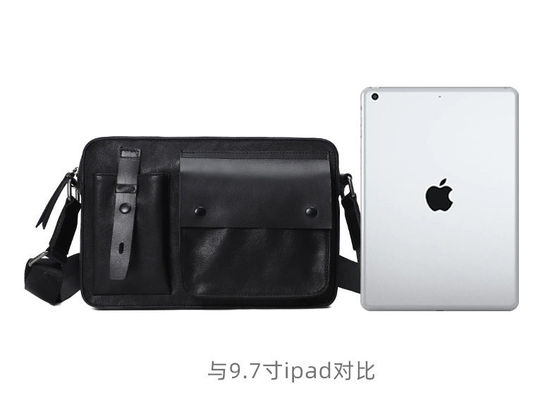 Túi đeo chéo nam da bò lớp đầu sức chứa lớn 27×9×18 cm — Màu đen chi tiết 9