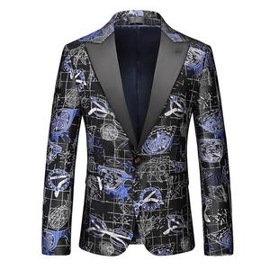 Men's youth jazz dance music production dress suit host singers best man piano performance blue floral blazers suit personality stage party business leisure suit