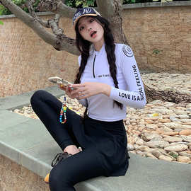 2026新款修身撞色辣妹防晒长袖女潜水服遮肚显瘦保守沙滩冲浪泳装