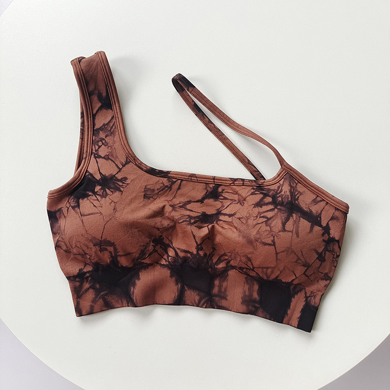 Cintura alta, cadera, melocotón, traje de teñido anudado deportivo, traje de yoga de hombro inclinado a prueba de golpes para mujer