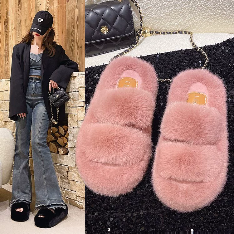 Новинка 2025, осенние и зимние шерстяные тапочки, теплые повседневные хлопковые тапочки на толстой подошве с флисовой подкладкой, плюшевые тапочки для уличной одежды, домашние плюшевые тапочки