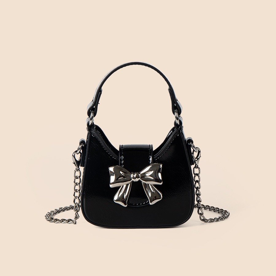 Sac à bandoulière d'été polyvalent, sac à chaîne noir, style moto à la mode Bow, style doux et épicé, sens haut de gamme pour femmes, niche_voghion.com