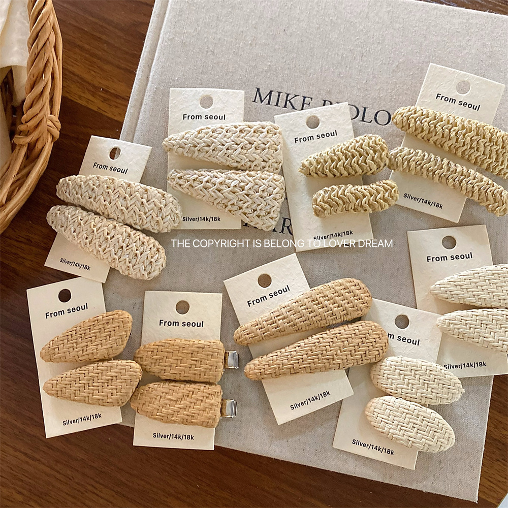 South Korea Ins New Summer Rattan Geometric Duckbill Clip Hair Clip Sweet Fashion Bangs Clip Side Clip Hair Accessories for Women