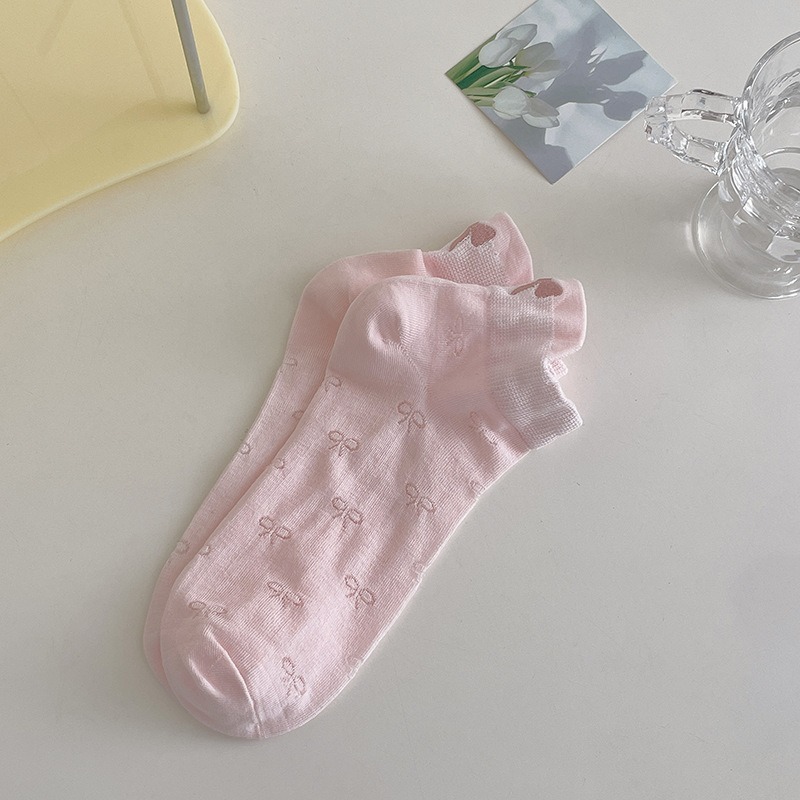 女性用蝶ネクタイソックス、超薄型かわいいスポーツソックス、純綿サマーメッシュホワイトソックス、夏の卸売|undefined