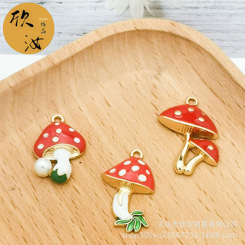 红色白点蘑菇DIY韩版饰品配件单吊鲜艳半立体点珍珠挂件手链吊坠