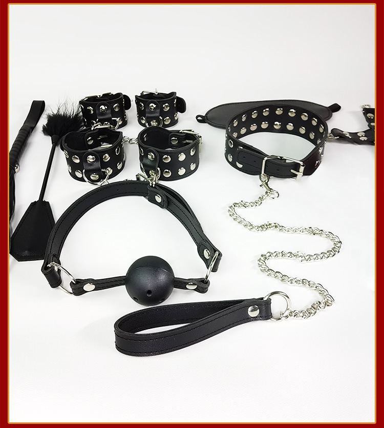 Jiuai SM Bondage Set 9-Piece Leather Restraint Kit with Collar and Mouth Ball — detail image 17
