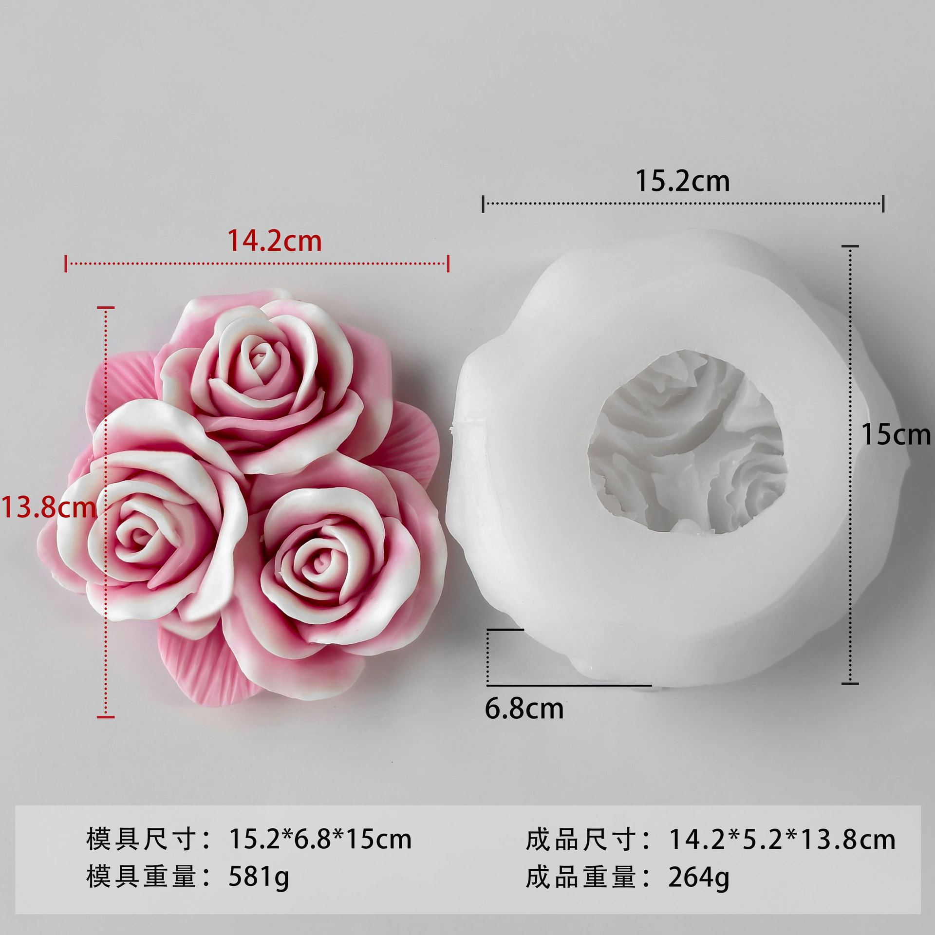 Jiahui rosa molde de silicona pastel molde de horneado diy flor estereoscópica yeso piedra