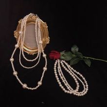 新款复古玻璃珍珠项链多层名媛气质手工编织长款项链锁骨连宫廷风