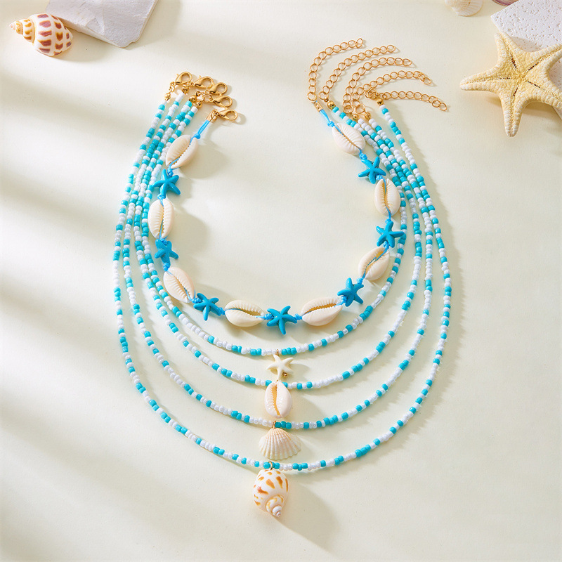 New Multi-layer Women's Fashion All-match Summer Starfish Shell Conch Bead Necklace 5-piece Set