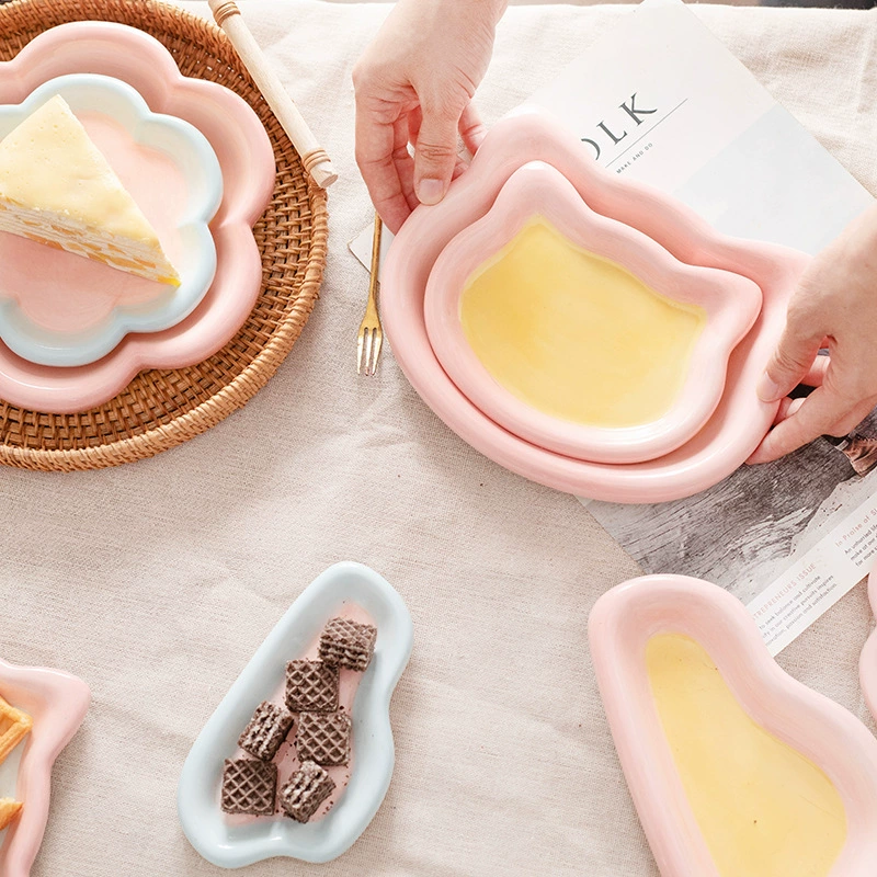 Южнокорейский INS Wind Creative Hand -painted Tu Dan Cartoon Catal House Breakfast Disk High Beauty Dessert Pan Salad Pan
