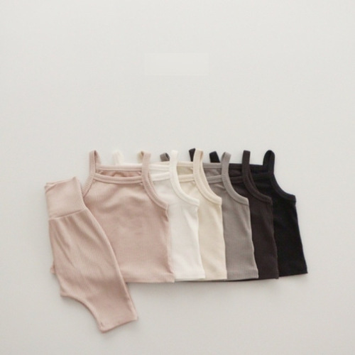 Korean version of ins girls baby pit strip home clothes pure cotton comfortable camisole short-sleeved belly-protecting high-waist pants suit