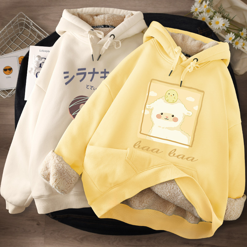 Lamb Fleece Sweatshirt for Women 2025 New Women's Hooded Fleece-Lined Thickeneded Autumn and Winter Outwear Winter Winter Women's Hot Style Lamb Fleece Sweatshirt for Women 2025 New Women's Hooded Fleece-Lined Thickeneded Autumn and Winter Outwear Winter Winter Women's Hot Style