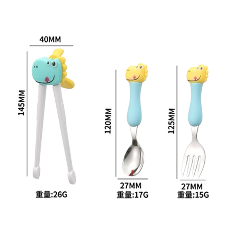[그린 공룡] 학습 젓가락, 숟가락, 포크 3 조각 세트