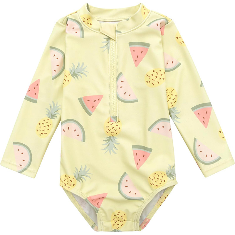 Traje de baño para niños, manga larga para mujer, estampado de frutas, bebé de una pieza, niño pequeño, mediano, niña, Amazon, venta al por mayor de estilo explosivo transfronterizo