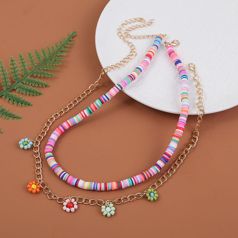Personality Polymer Clay Bead Flower Multi-layer  Handmade Necklace display picture 4