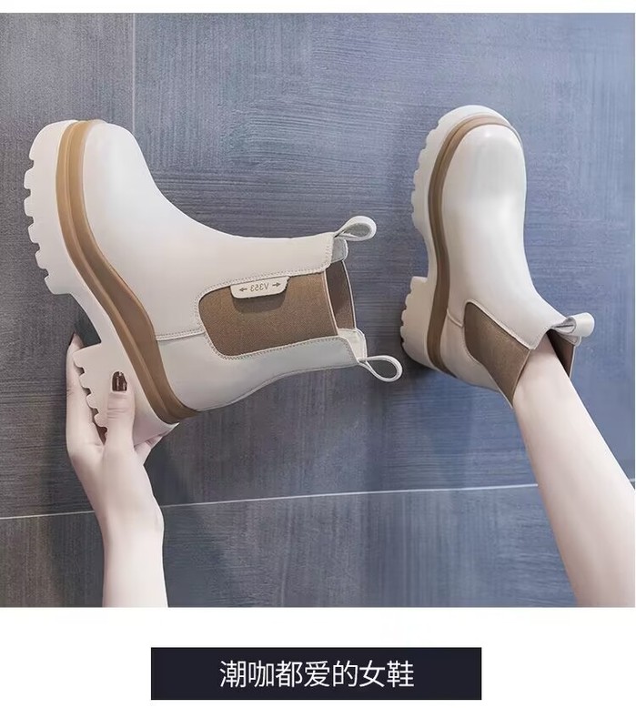 小个子马丁靴女韩系烟筒中筒厚底英伦风切尔西短靴女炸街春秋单靴|undefined